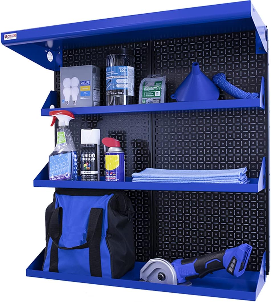 Metal Pegboard Shelving Organization System OmniWall Shelving Kit 32" x 32" Modular Pegboard- Panel Color: Black Accessory Color: Silver