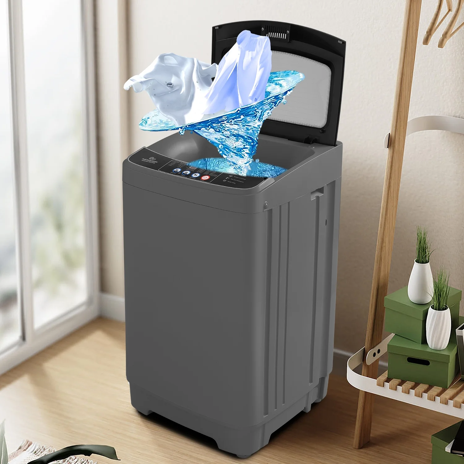 Qhomic 17.8lb Full Automatic Washing Machine, Compact Wahing Machine with Drain Pump, Power Motor 20-Mins Quick Wash, LED Display, Washer and Dryer Combo Low Noise for Apartment Dorm RV Household