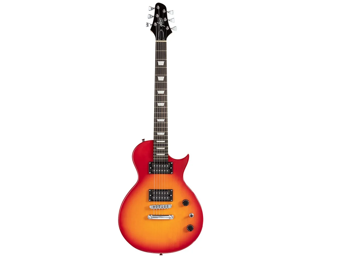 Monoprice 66 Classic V2 Cherry Electric Guitar with Gig Bag, Right, 6 Strings, Poplar Body, HH Pickups - Indio Series - Curated Treasures Market