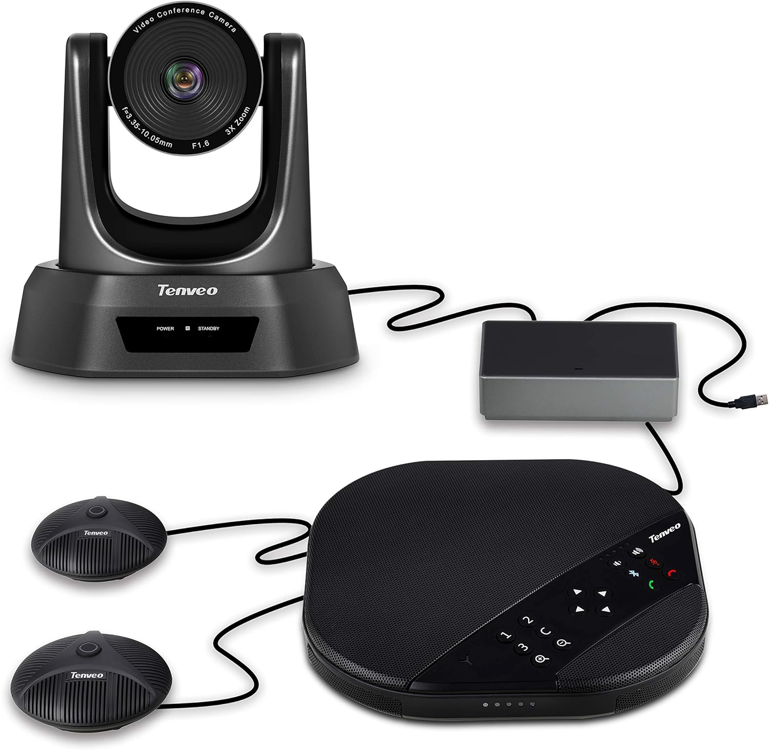 Tenveo Group All-in-One Video Audio Conference Room Camera System 3X Optical Zoom USB PTZ Conferencing Camera Speakerphone Works with Zoom for Business Meeting