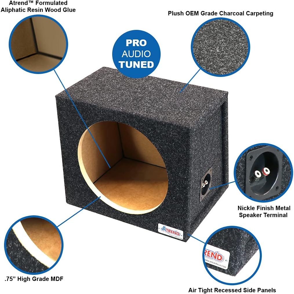 Atrend 12SA 12” Single Sealed Subwoofer/Speaker Enclosure Subwoofer Box Designed and Engineered in USA with The Latest in Computer Automated Design So You Can Let The Music Move You Pack of 2