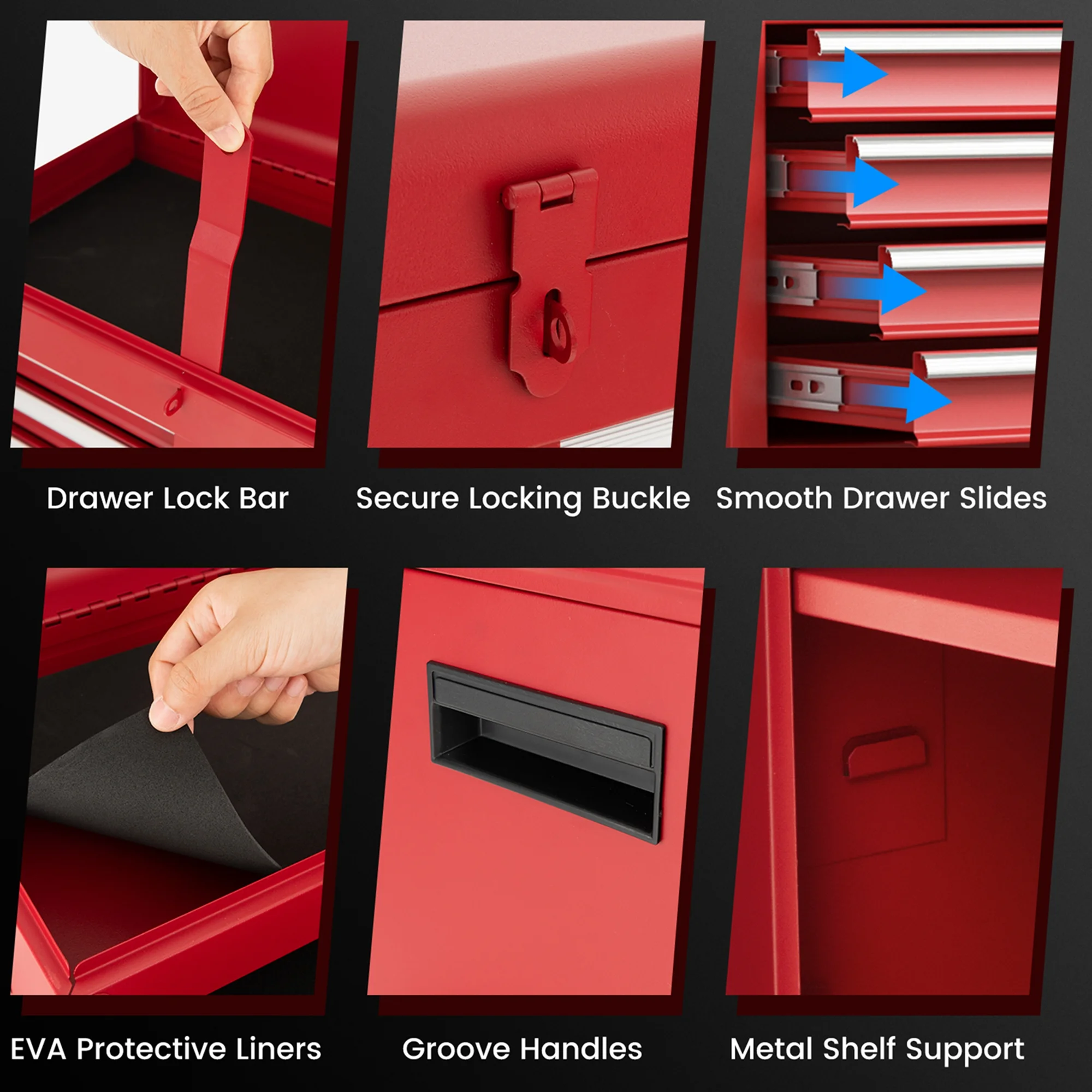 Costway 5-Drawer Rolling Tool Chest Cabinet Metal Tool Storage Box Lockable with Wheels Red