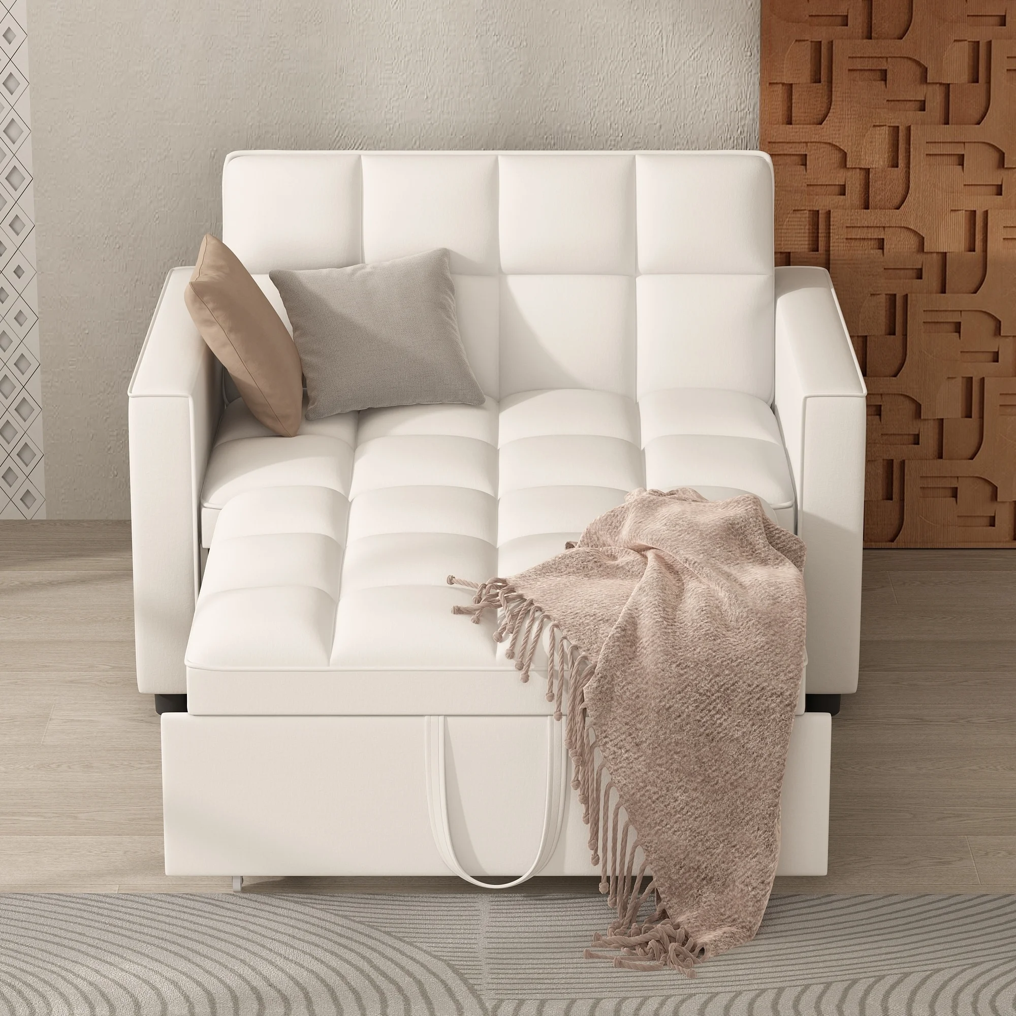 Sleeper Sofa Couch Bed 3-1 Loveseat Sleeper with Pullout Bed Off white