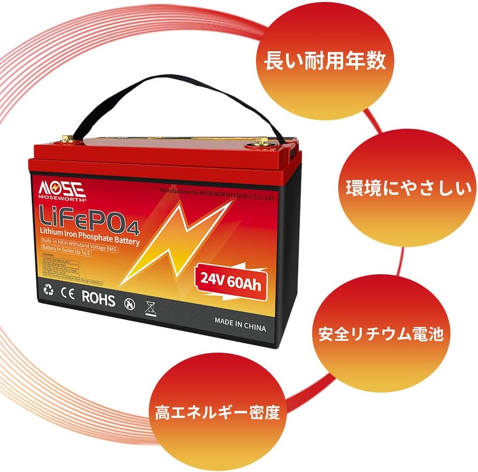 24V Lithium Battery 60Ah Lifepo4 Trolling Motor RV Battery Replacement Built-in BMS Last Longer Replace Your SLA Perfect for Backup Power and Off Grid Applications