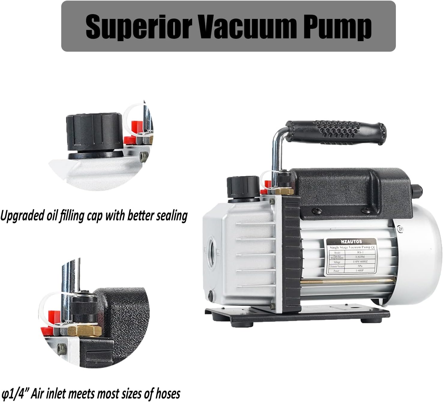 3.5CFM 1/4HP Single-Stage Vacuum Pump and R410A R22 R134A R404A Manifold Gauge Set Refrigeration Kit for HVAC A/C Refrigeration Recharging and Maintenance