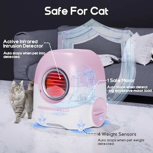 Self Cleaning Cat Litter Box, Automatic Cat Litter Box Self Cleaning for Multiple Cats, 2.4G/5G WiFi Support, Anti-Pinch/APP Control/Odor Removal Automatic Litter Box 1s Fast Link/100L Large Capacity