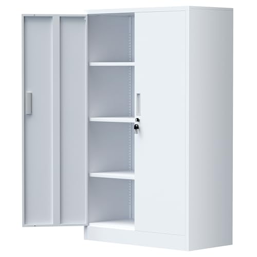Metal Storage Cabinet with Locking Doors and Adjustable Shelves, 53.5-Inch Tall Lockable Storage Cabinets for Home Office Garage Kitchen Pantry (Black)