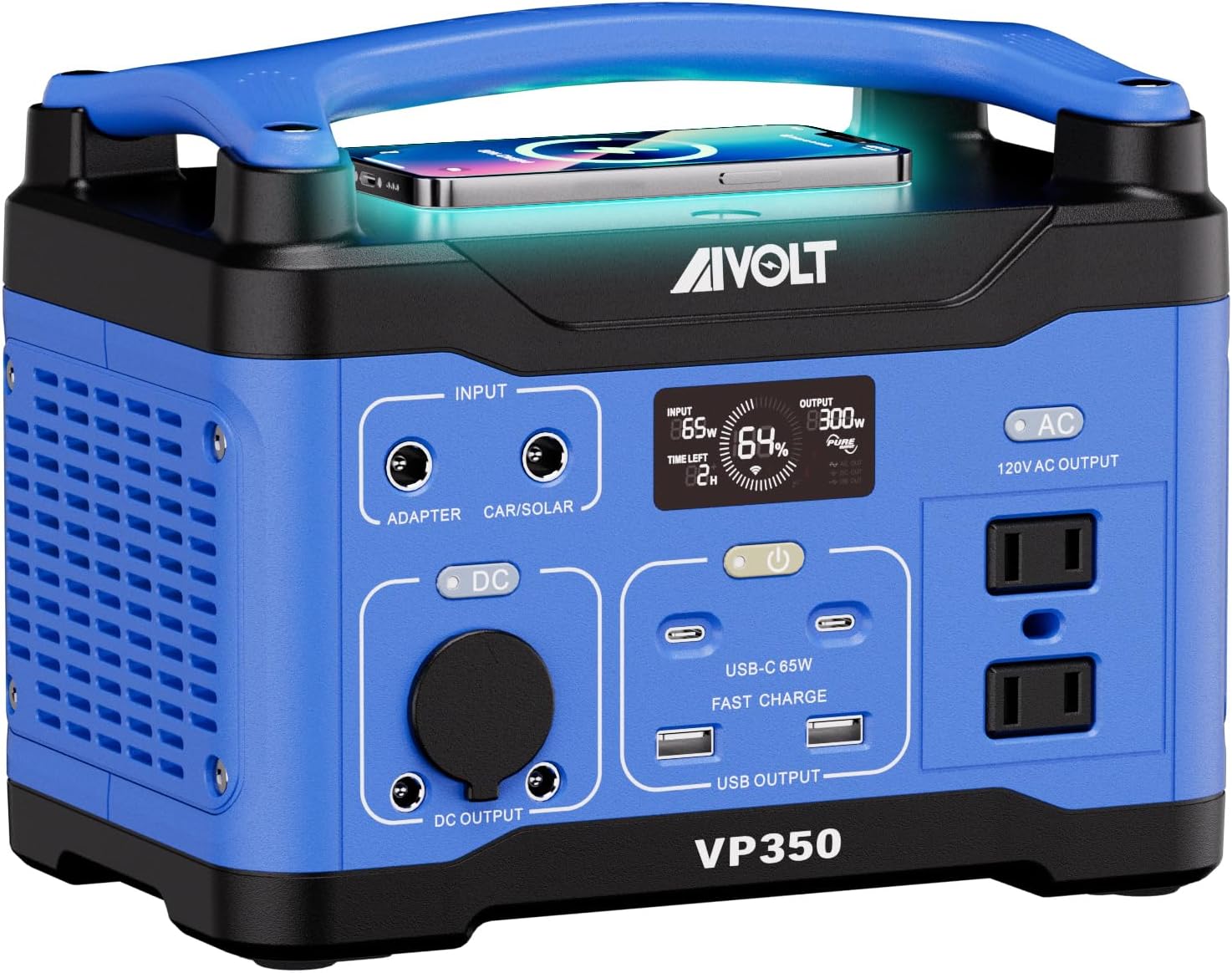 AIVOLT Portable Power Station 300W/266Wh Solar Powered Generator, Backup Lithium Battery with LED Light 120V Pure Sine Wave AC Outlets(Surge 600W), USB-C Ports, for Outdoor Camping Home CPAP Backup