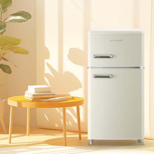 DEMULLER Small Refrigerator with Freezer, 2 Door Mini Fridge with Handle, Apartment Size Refrigerator Top Freezer Compact Fridge for Bedroom, Office, Garage, 3.5 Cu.ft