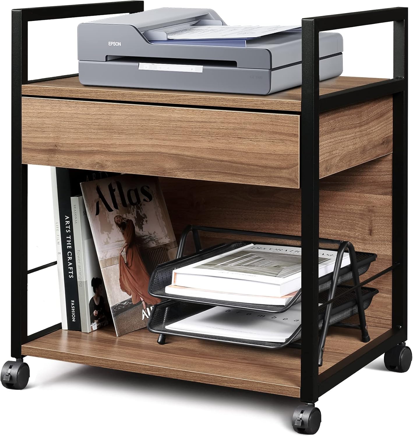 DEVAISE Mobile Printer Stand with Storage Drawer, Modern File Cabinet Printer Cart for Home Office