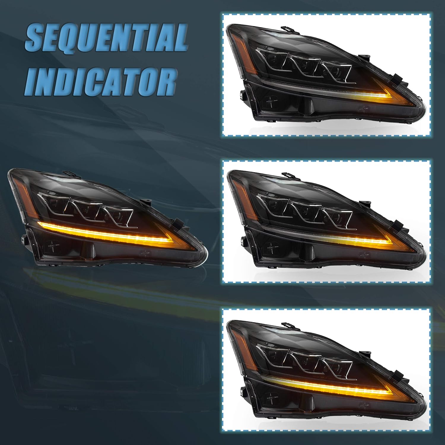 VLAND Headlight Assembly Fit for LEXUS 2006-2013 IS250 IS350/2008-2014 IS F/2010-2015 SEDAN C CF,Plug-and-play Amber