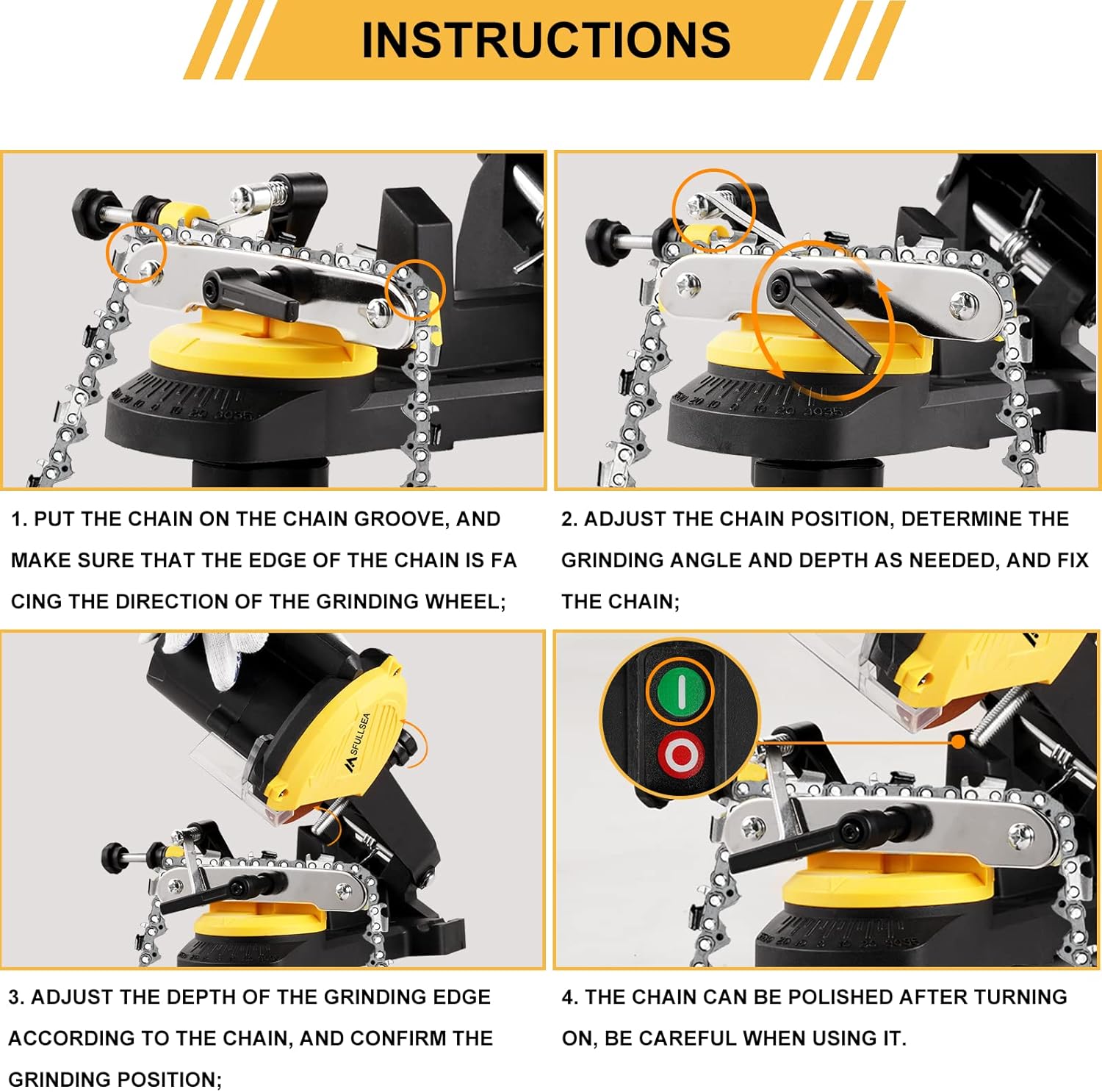 Msfullsea Electric Chainsaw Sharpener Grinder Electric Grinder Chain Saw Bench Sharpener Multi-Angle Adjustable Chainsaw Grinder Sharpener Vise Mount W/Grind Chainsaw Wheel 110V Pack of 2