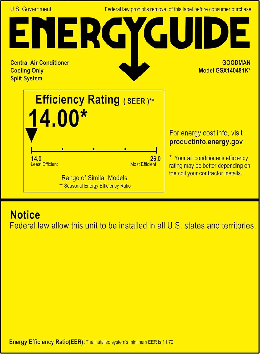 4 Ton Goodman 14 SEER R410A Air Conditioner Split System