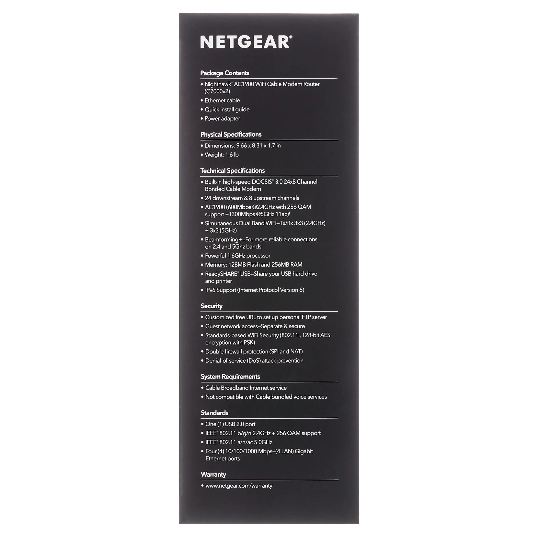 NETGEAR - Nighthawk AC1900 DOCSIS 3.0 Cable Modem + WiFi Router | Certified for Xfinity by Comcast, Spectrum, Cox & more, 1.9Gbps (C7000)