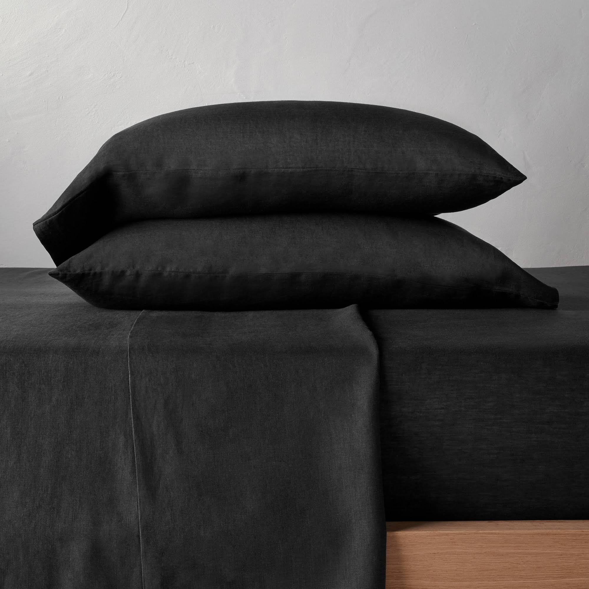 King 100% Washed Hemp Solid Sheet Set Washed Black - Casaluna
