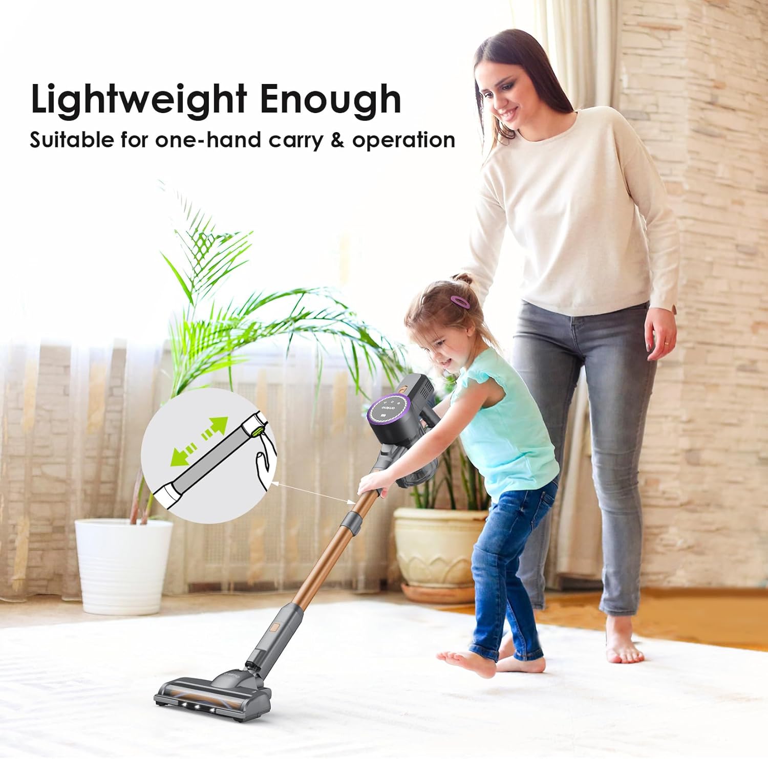 Oraimo Cordless Vacuum, 270W 24Kpa Powerful Stick Vacuum with 45min Detachable Battery,LED Display,Anti-Tangle Vacuum Cleaner for Home, Wireless Vacuum for Pet Hair/Carpet/Hard Floor(Gold)