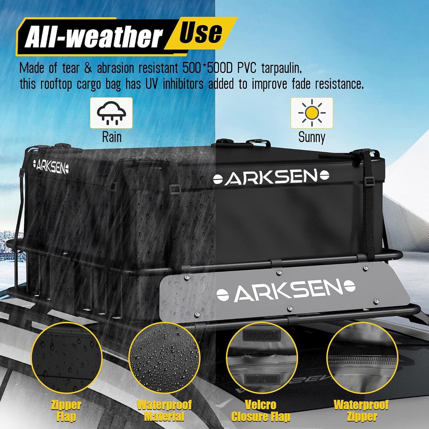 ARKSEN 84 Inch Universal Roof Rack Cargo Basket with Extension Soft-Shell Rooftop Cargo Carrier with Waterproof Car Roof Bag for SUV, Trucks, & Cars - Black