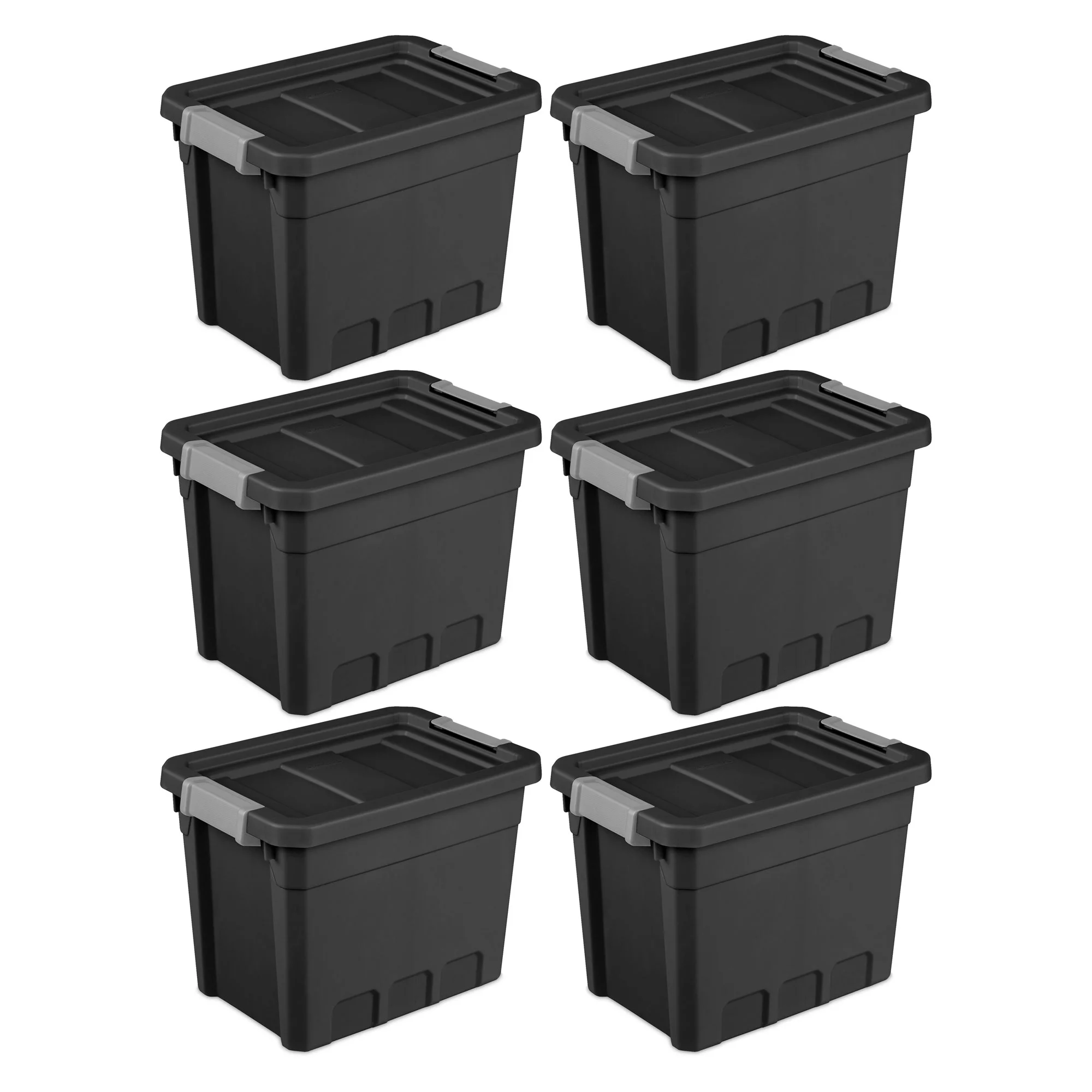 Sterilite 7.5 Gallon Industrial Storage Totes w/ Latch Lids, Black (6 Pack)