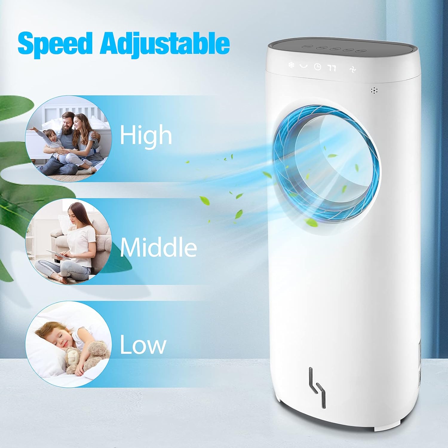 Trustech Evaporative Air Cooler, Air Cooler with Bladeless Fan Design, Cool and Humidify Function with 3 Wind Speeds, 12H Timer, Suitable for Large Room Office, Remote Control