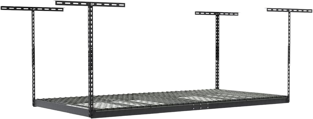 MonsterRax 4x8 Overhead Garage Storage Rack - 500 Pound Weight Capacity - Adjustable Height - Includes Accessory Hooks (24"-45", Hammertone)