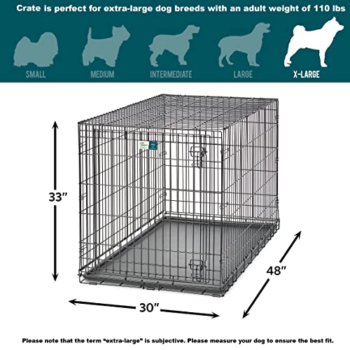 MidWest Homes for Pets XL Dog Crate | MidWest Life Stages Folding Metal Crate | Divider Panel, Floor Protecting Feet, Leak-Proof Pan | 48L x 30W x 33H Inches, XL Dog Breed
