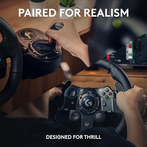 Logitech G923 Racing Wheel and Pedals, TRUEFORCE up to 1000 Hz Force Feedback, Gaming Steering Wheel PS5, PS4, PC, Mac, Genuine Leather- Black