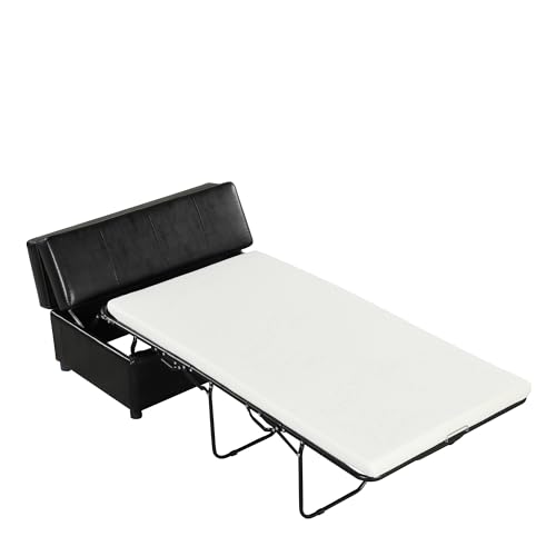 Ottoman Folding Bed, Fold Out Sleeper Bed With Mattress, Convertible Chair Into Sofa Bed, Couch Sleeper Solid Metal Frame, Dual Use Guest Bed Lounge Bed, Living Room Bedroom Office (Light Gray-003)