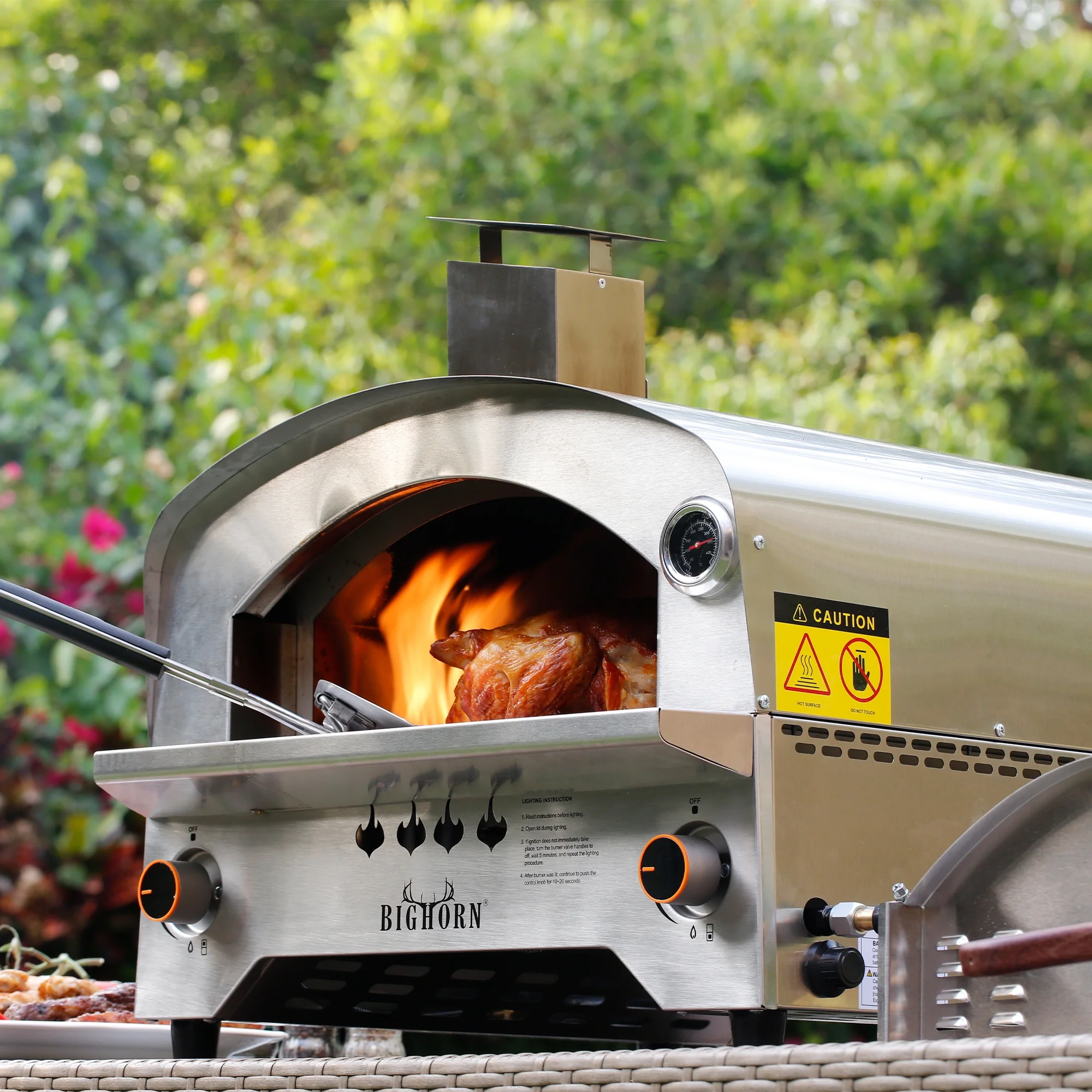 Gas Pizza Oven Portable Propane Pizza Oven with 13 inch Pizza Stone, BIG HORN OUTDOORS Stainless Steel Pizza Oven for Backyard