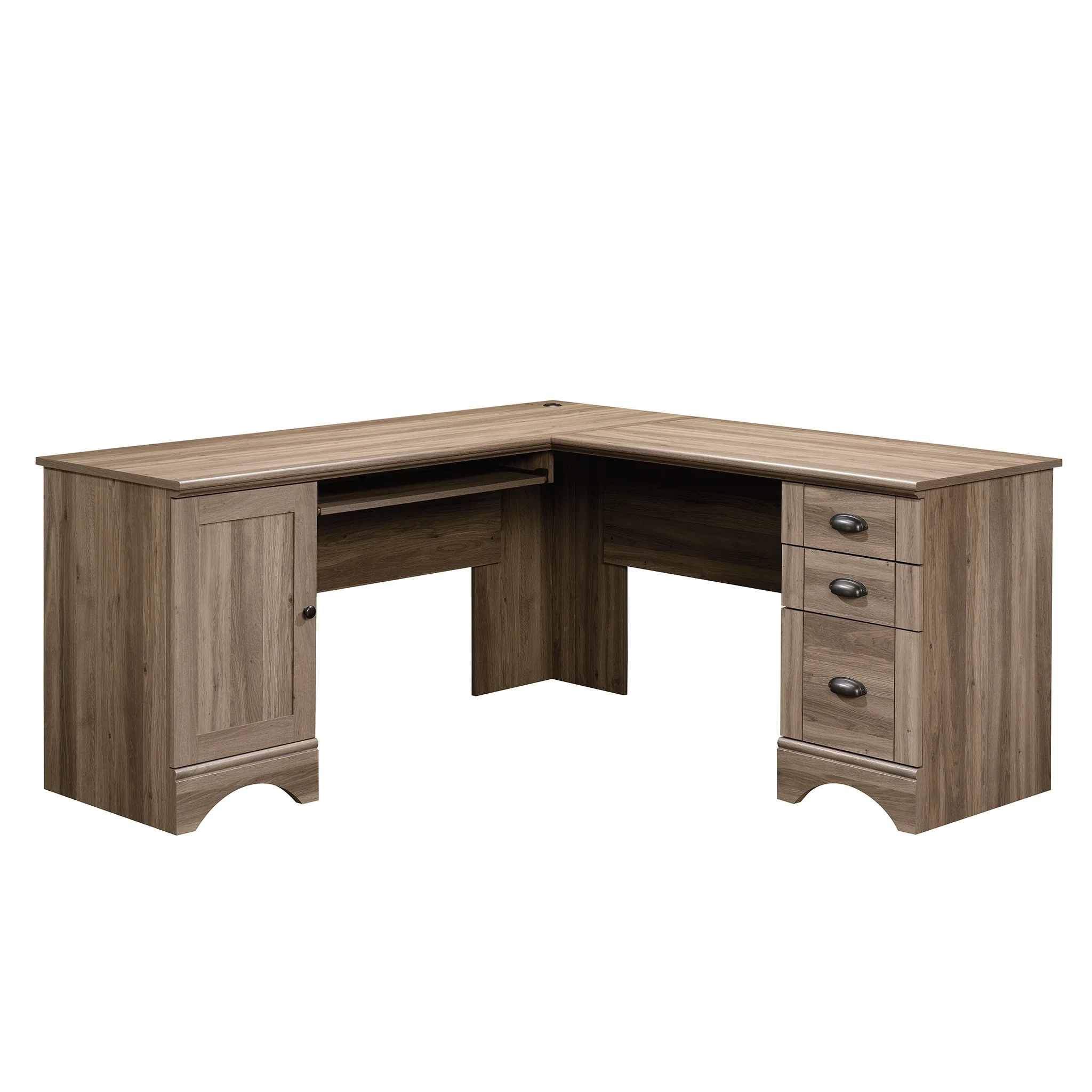 Sauder Harbor View L Shaped Computer Desk with Storage in Salt Oak