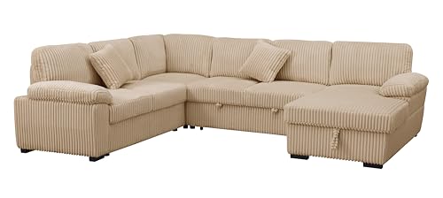 Oversized U-Shaped Sectional Sofa Couch Plush Corduroy Upholstered Modular Deep Seat Sofa&Couch Sectional W/Right Facing Chaise Lounge and 7 Toss Pillows for Home Apartment Living Room Furniture Sets