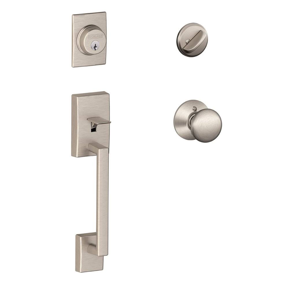 Schlage F60 Cen 619 Century Single Cylinder Handleset and Plymouth Knob, Satin Nickel