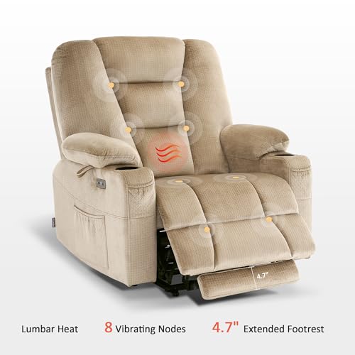 MCombo Small Power Lift Recliner Chair with Massage and Heat for Petite People, Cup Holders, USB Ports, Side Pockets, Fabric 7569 (Small-Regular, Brown)
