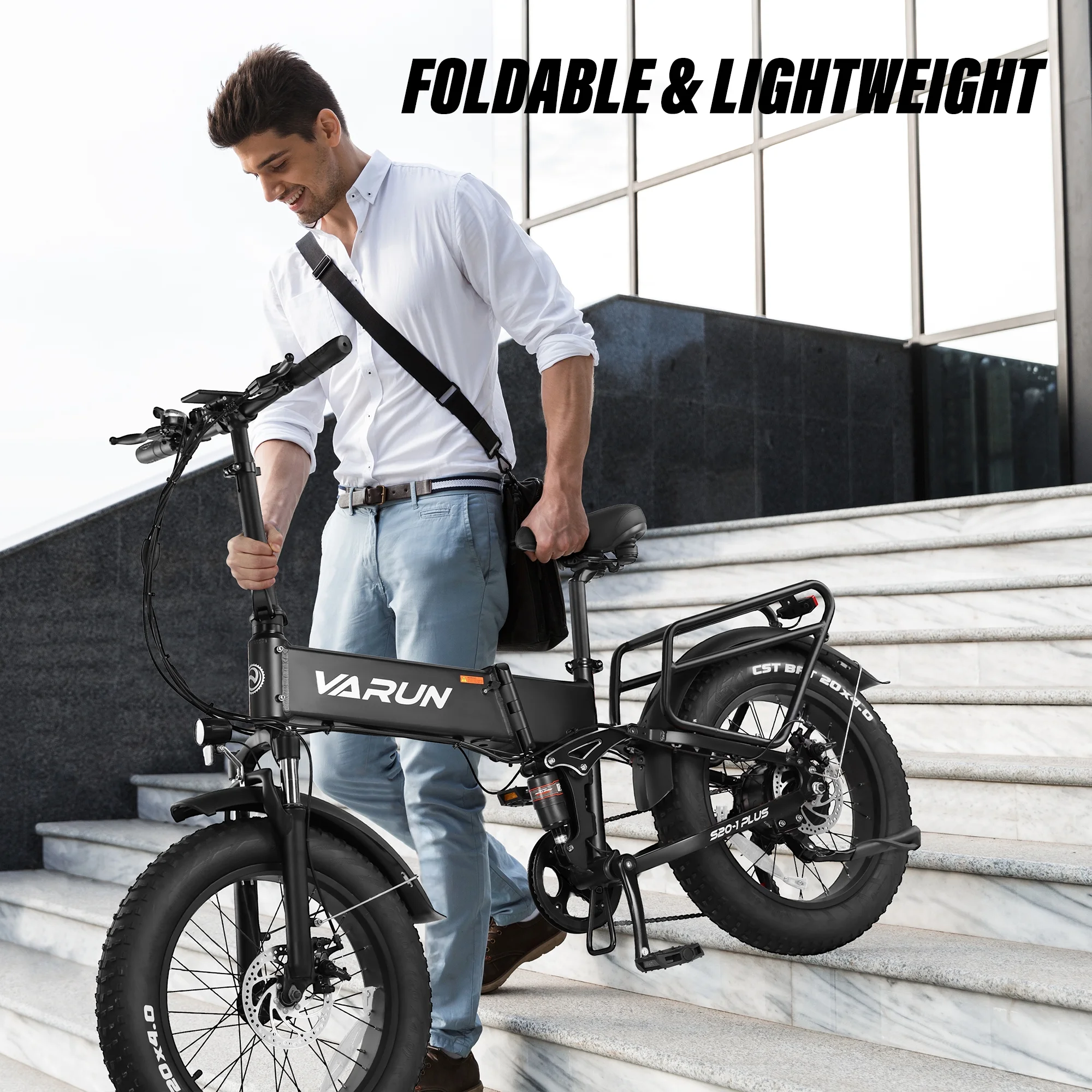 VARUN Folding Electric Bike for Adults - Peak 750W Fat Tire Electric Bike with 48V 13Ah Anti-Theft Battery - Full Suspension Ebike for All Terrains Up to 25+MPH, 60+ Miles