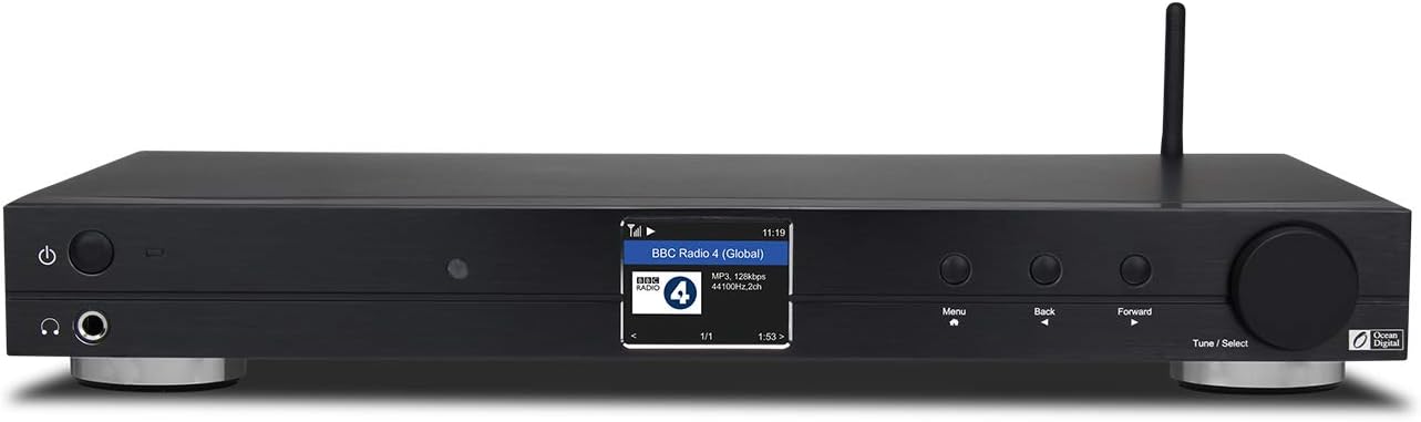 Ocean Digital WiFi Internet Component Radio Tuner (430 mm) WR10 FM/ Ethernet Bluetooth Receiver 2.4" Color Display with Digital Output to Connect Hi-Fi System -Black
