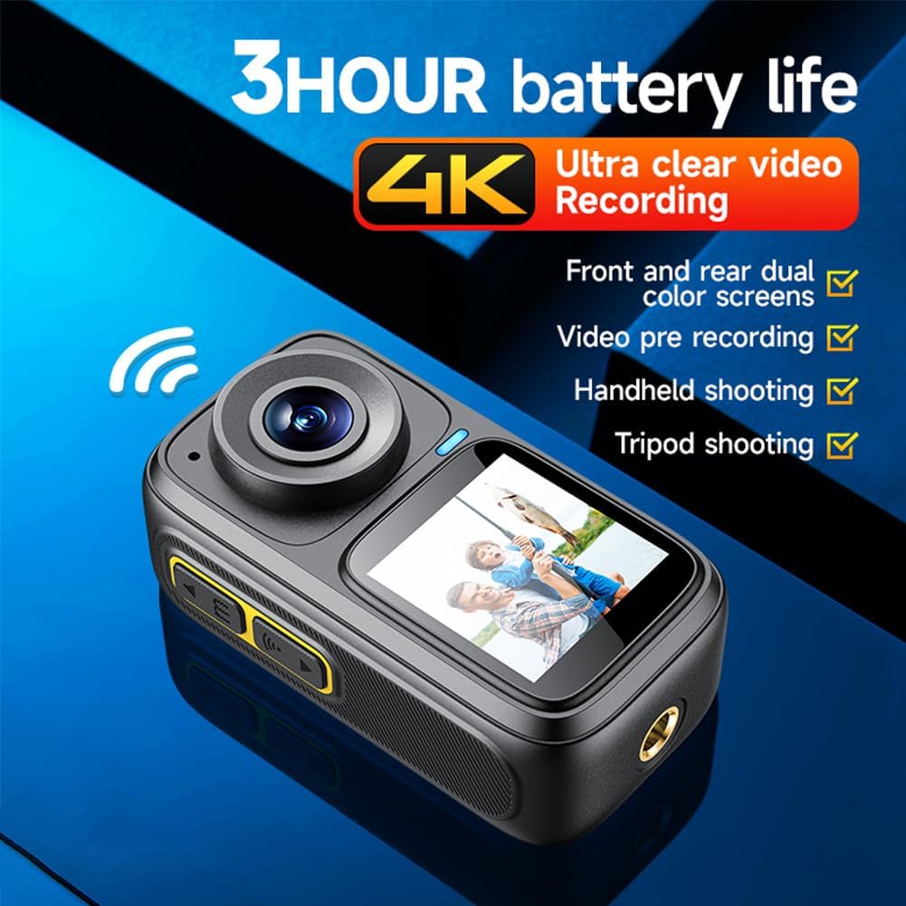 True 4K 30FPS 55MP WiFi Action Camera 4K Ultra HD 6 Axis Anti-shake Dual Screens HDR Vlog Camera 4K Camcorder Outdoors Underwater Camera with Waterproof case Remote Control, 64GB Micro SD Card