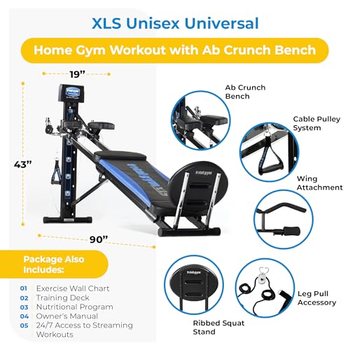Total Gym XLS Men/Women Universal Total Body Training Home Gym Workout Machine with Squat Stand, Leg Pull, 2 Ankle Cuffs, and Exercise Chart