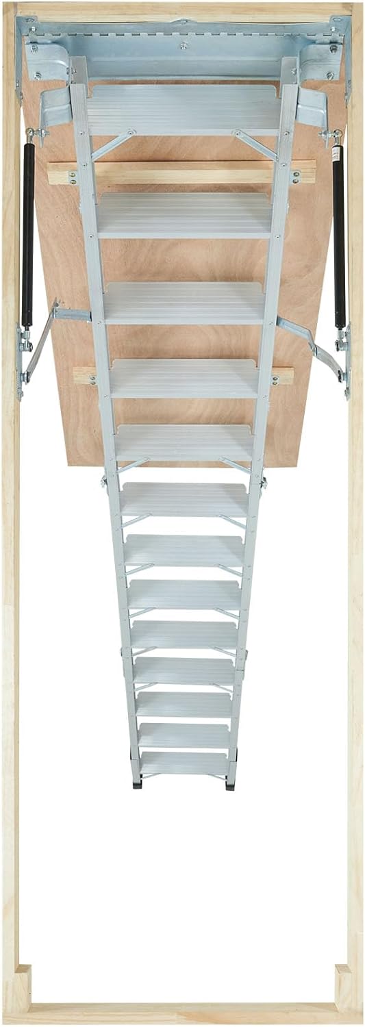 VEVOR Attic Ladder Foldable, 350-pound Capacity, 22.5" x 63", Multi-Purpose Aluminium Extension, Lightweight and Portable, Fits 9.5'-12' Ceiling Heights, Convenient Access to Your Attic Standard