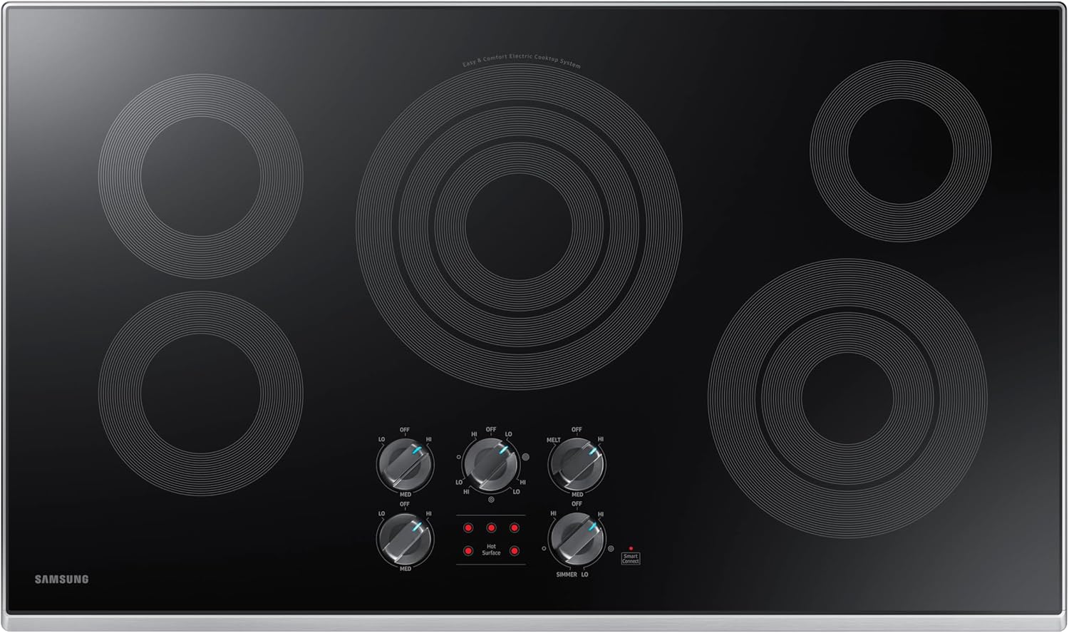 SAMSUNG 36" Built In Smart Electric Cooktop with 5 Elements, Stainless Steel, NZ36K6430RS/AA
