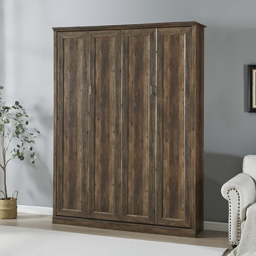 Queen Size Murphy Bed Wall Bed with a Storage Shelf, Space-Saving Wall Bed for Multipurpose Guest Room or Home Office - Gray