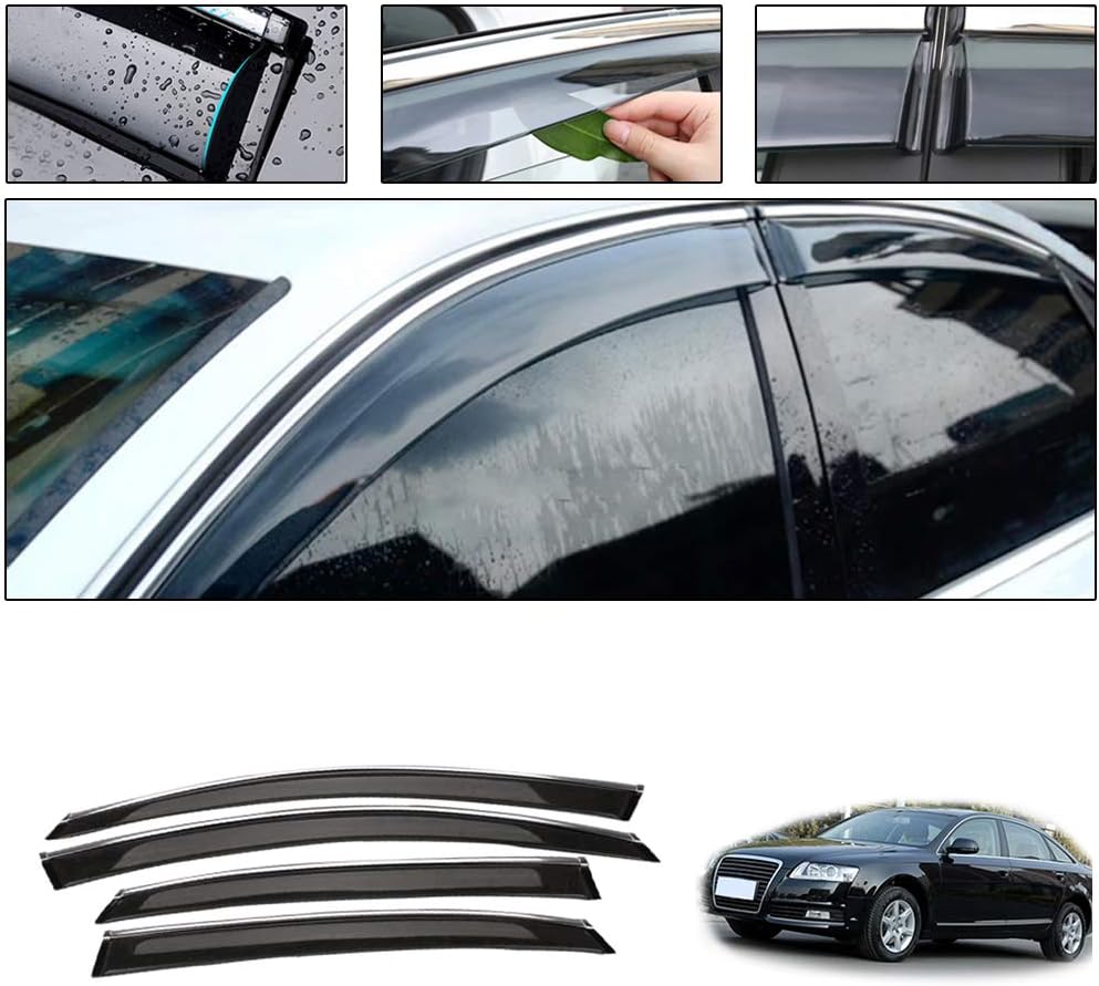 Side Window Deflectors for Audi Q5 2010-2018 4PCS Car Window Visor Sun Rain Smoke Vent Shade Tape-On Outside Visors