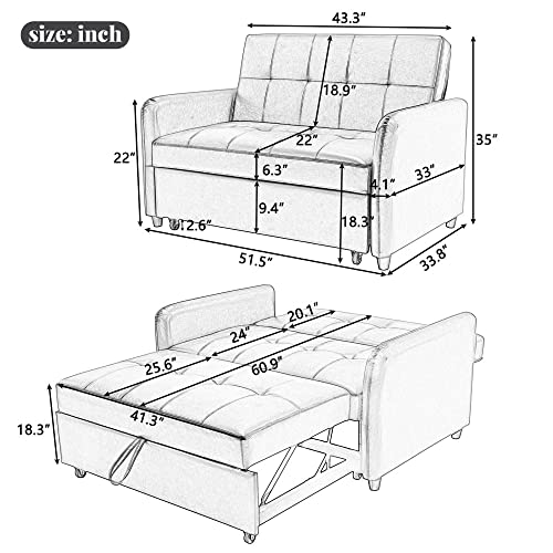 2-in-1 Pull-Out Sofa Bed, Loveseat Convertible Sofa, Convertible Lounge Chair, Sleeper Couch Bed with Dual USB Ports Adjustable Backrest, for Small Room Apartment, Easy Assembly, Brown