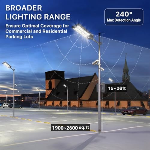 1000W Solar Street Lights Outdoor Waterproof,Solar Parking Lot Lights,6500k Led Solar Lights pole,Motion Sensor,Remote Control, Dusk to Dawn,Commercial Grade