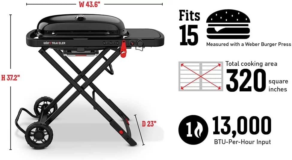 The Weber Traveler Portable Gas Grill, Stealth Edition