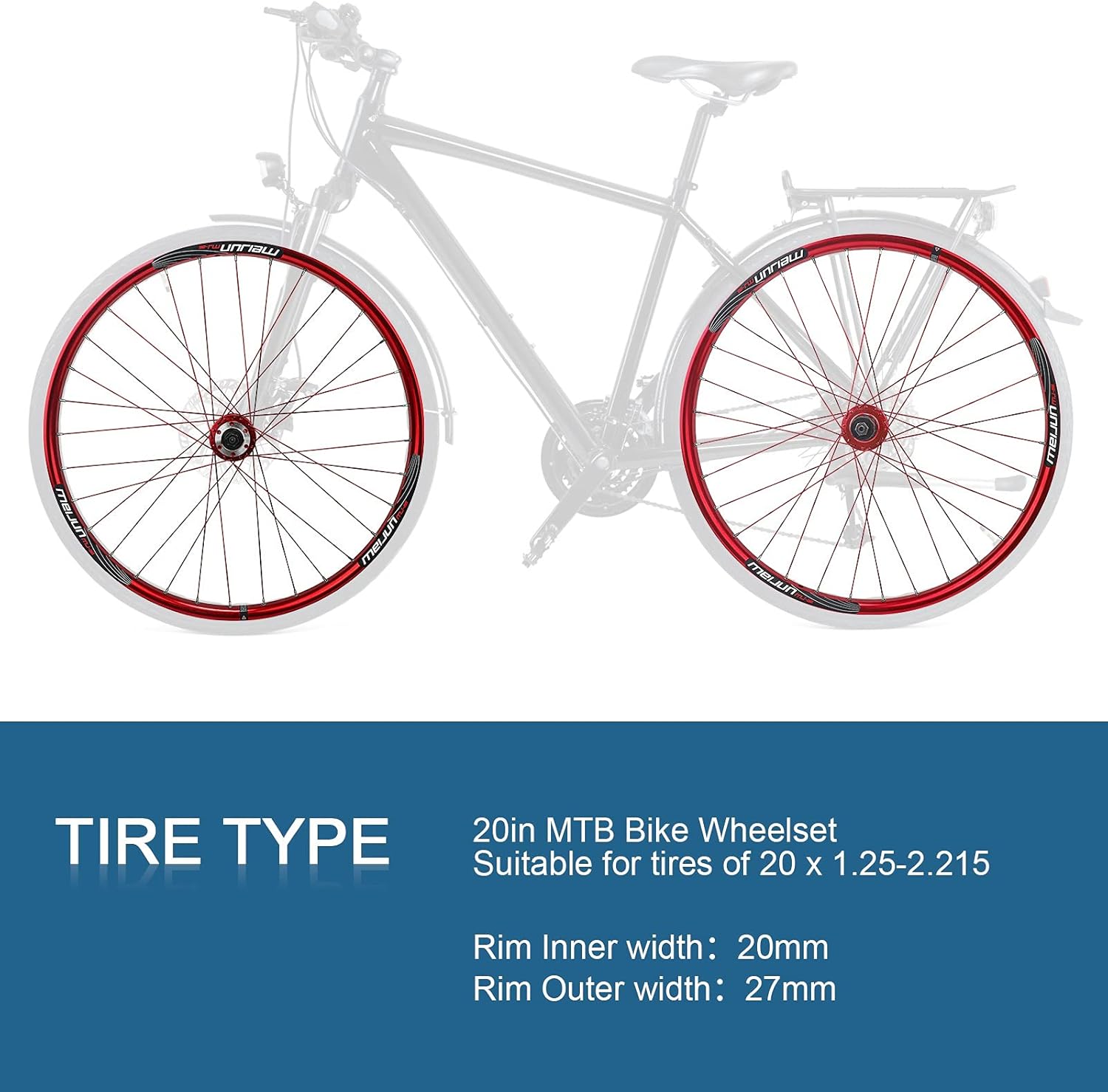 HOMFLOW （US Stock） Mountain Bike Wheelset 26 Inch Double Wall Aluminum Alloy Disc Brake MTB Wheels 7/8/9/10 Speed Cassette Flywheel QR 32 Holes (Color : Red, Size : 26IN)