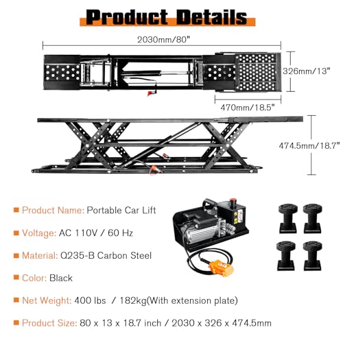 Albott 7000 LBS Portable Car Lift, Heavy Duty Quick Jack with 28" Max Height, Locking Levers & Wheels, Adjustable Scissor Lift for Cars, SUVs, Light Trucks, Garage or Shop Use, Black