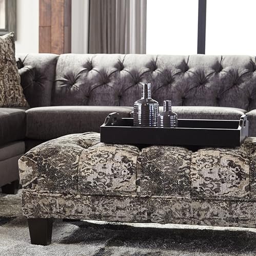 Roundhill Furniture Berliton Fabric Tufted Oversized Ottoman, Turkish Charcoal