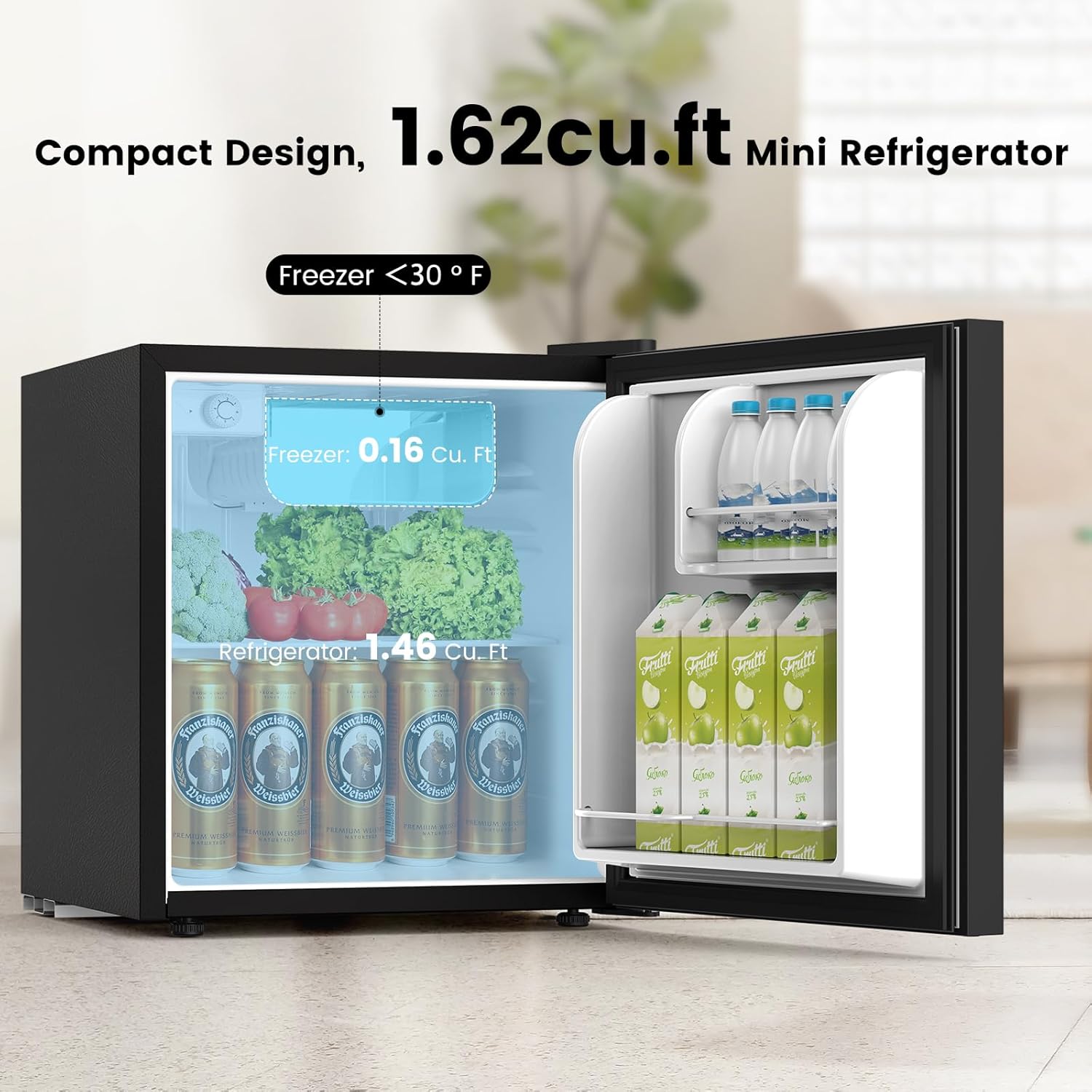 COWSAR Compact Refrigerator, 1.62 Cu Ft, Mini Refrigerator with Freezer, Single Door, Low Noise, Perfect for Bedroom/Apartment/Office, Black