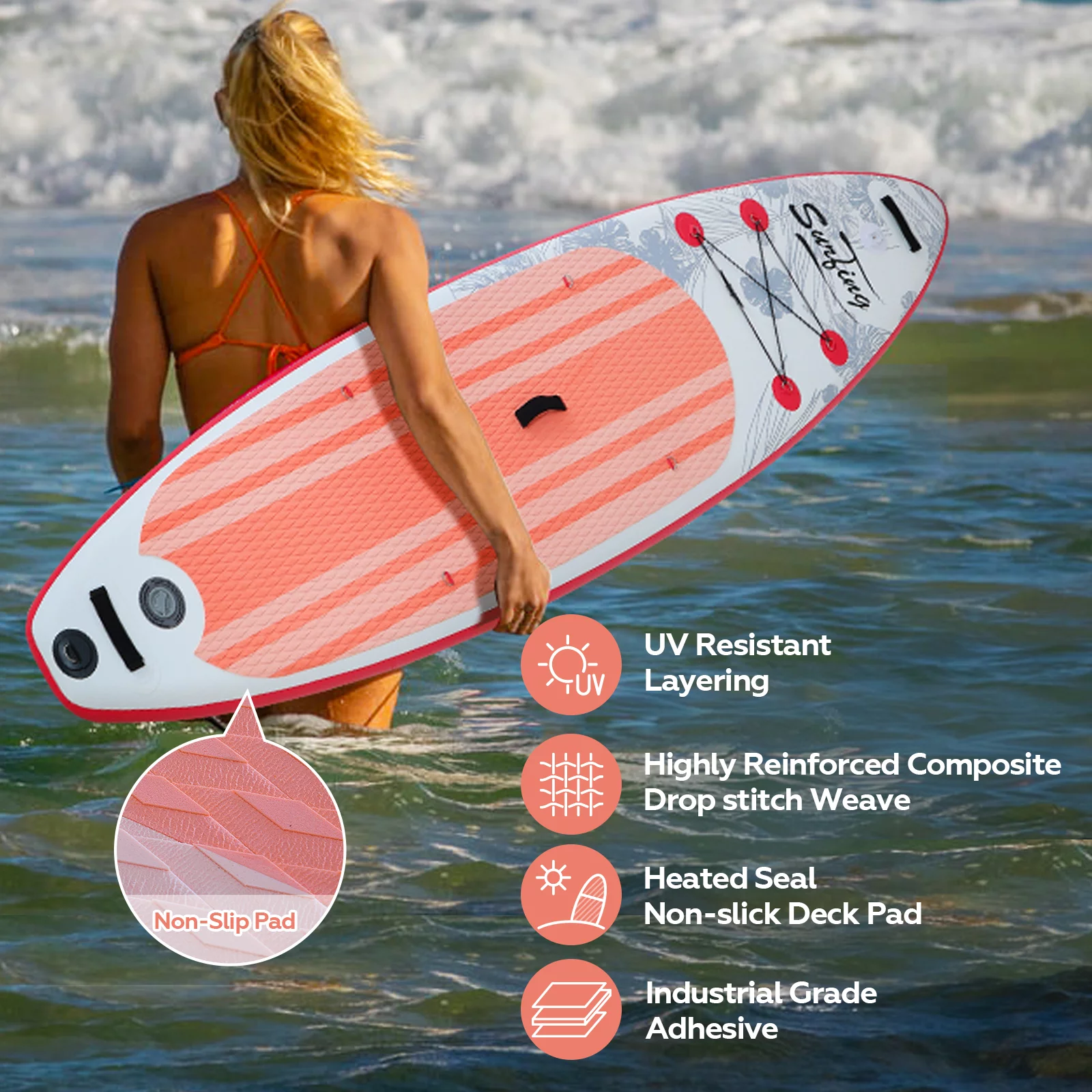 ELECWISH 11 Ft Inflatable Stand Up Paddle Board with Kayak Seat, Non-Slip Deck SUP Paddle Board with Premium Kayak and SUP Accessories & Backpack, Pink Flower