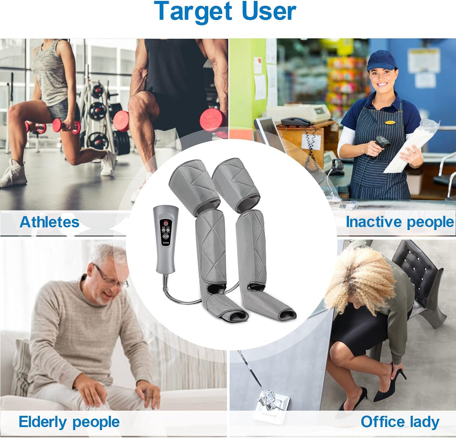 Renpho Leg Massager with Compression for Circulation and Pain Relief, Calf Foot and Leg Massager with 6 Modes 4 Intensities, Adjustable Leg Wrap for Most Size, Gift for Men Women, Home Use