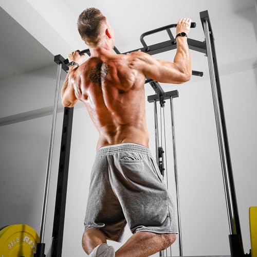RitFit Smith Machine Power Rack with LAT-Pull Down System, Landmine, Barbell Bar, Plate Storage Pegs and More Training Attachment